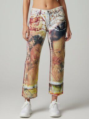 Colcci Brazil Vintage Geisha Face Print Straight Leg Jeans Denim Size 44 / US 12